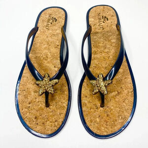 NEW Nomad Flip Flops Black Starburst Nautical Sandal Chic Cork Sz 9 Beach Ready